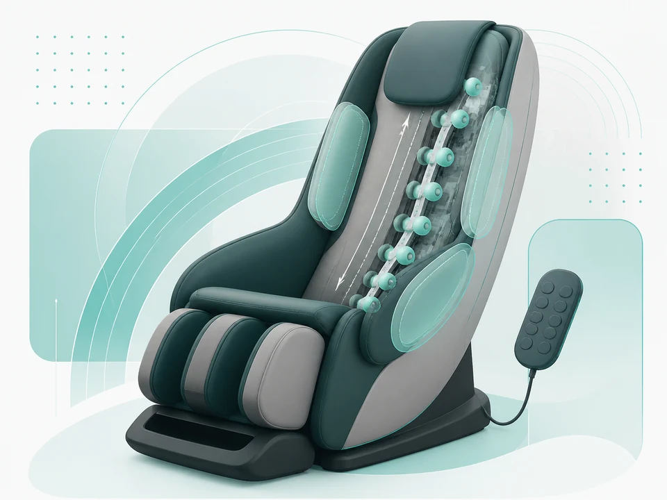 Illustration eines Rollmassagestuhls mit sichtbaren Massagerollen